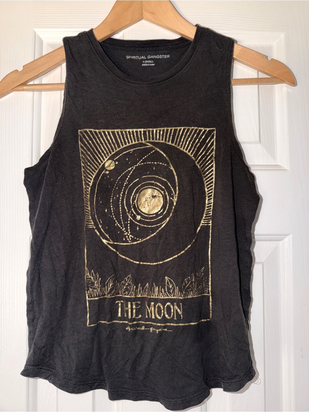 Spiritual Gangster Black Tank with Gold Moon Graphic. Sz XS